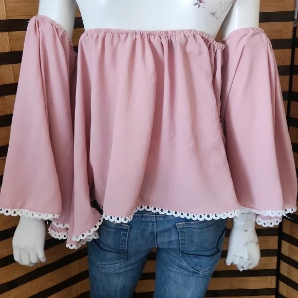 Pink off shoulder choker top - Picture 3 of 9